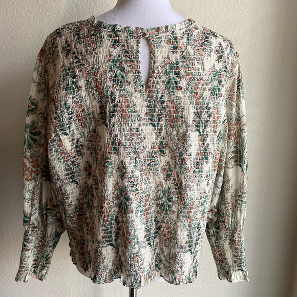 SOLD Veronica Beard Kali Printed Smocked Top in Stone Multi 18 - Picture 3 of 7